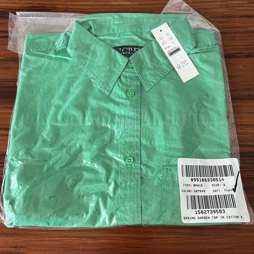 J. Crew Spring garden top shirt in cotton poplin BP612 Green 6 - Picture 4 of 4